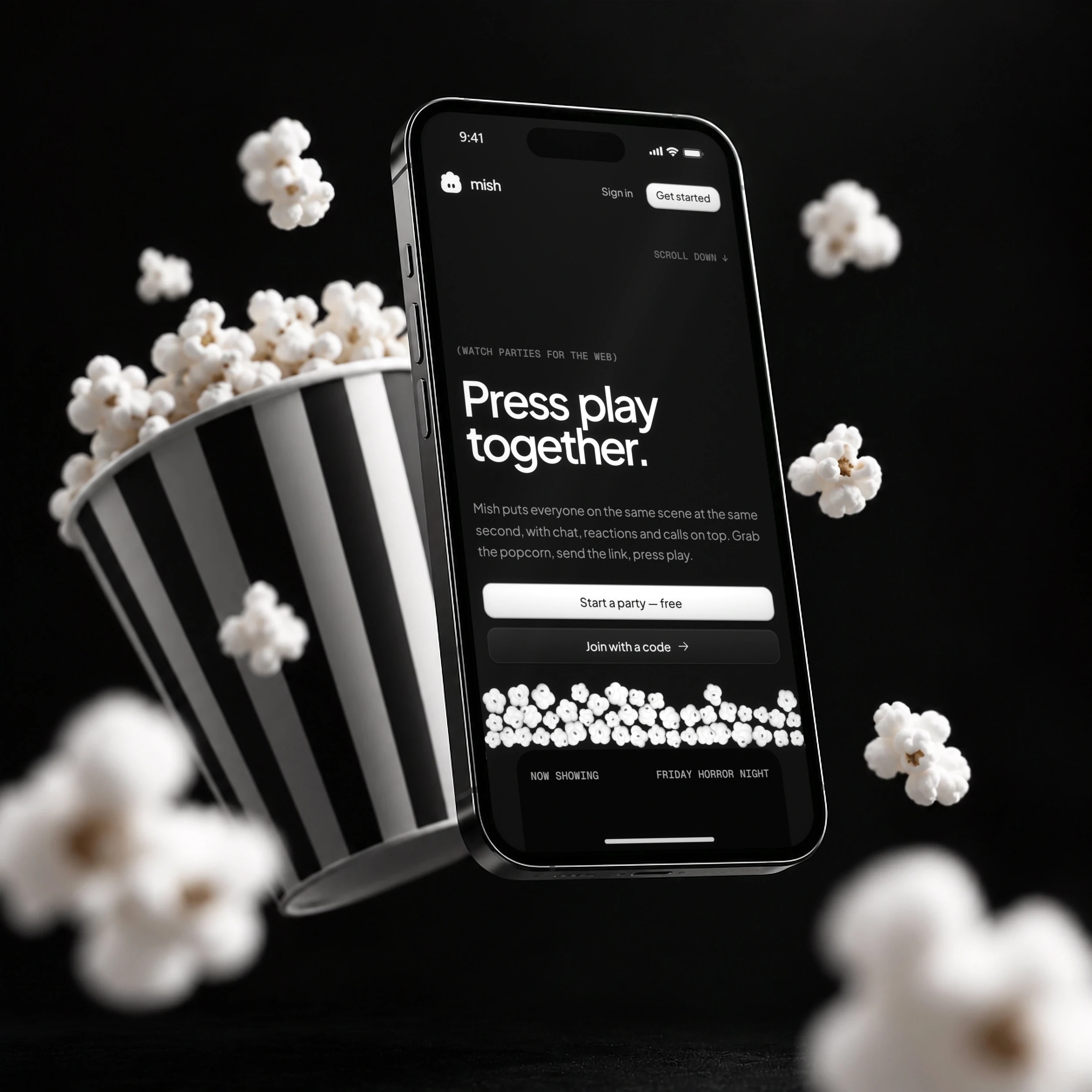 Mish on a phone: press play together.