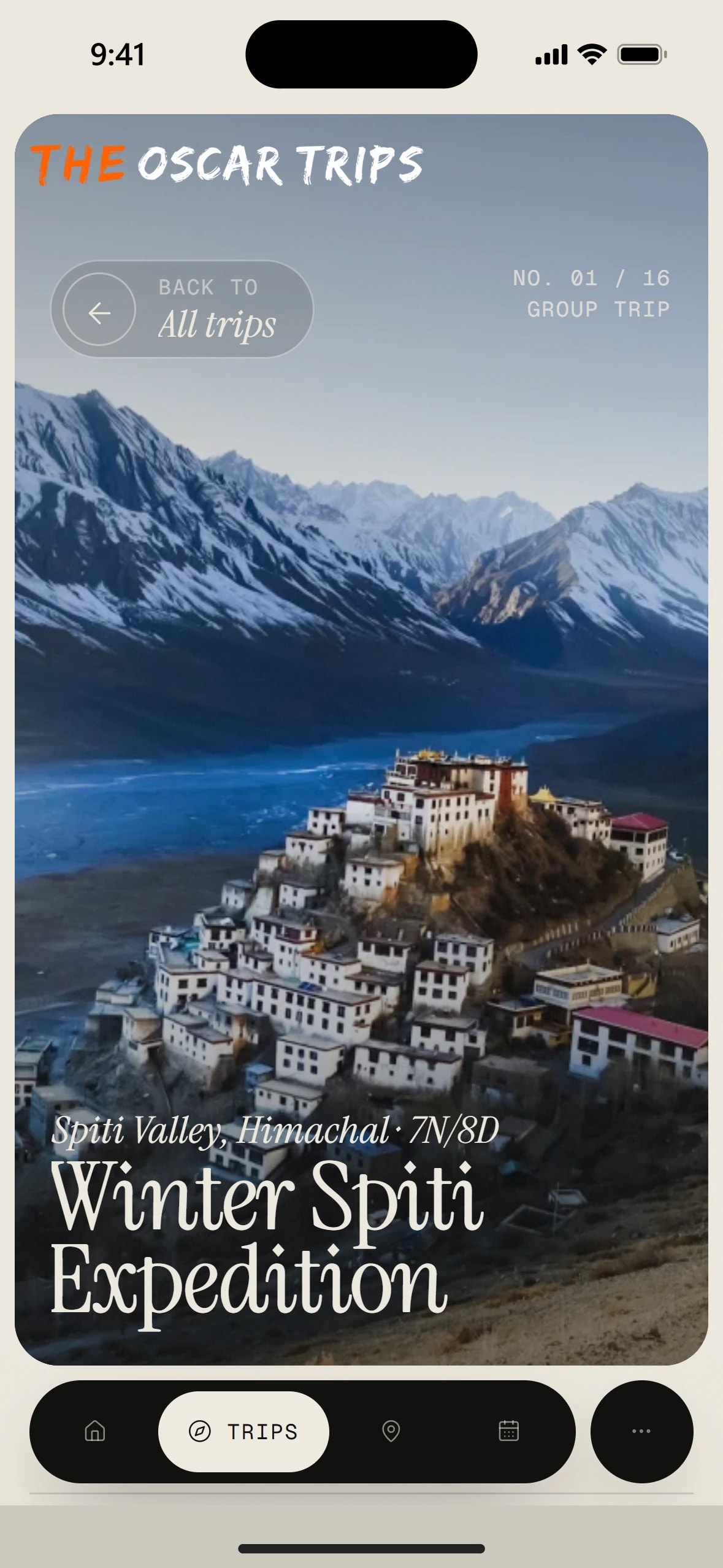 The Winter Spiti Expedition trip page on a phone.